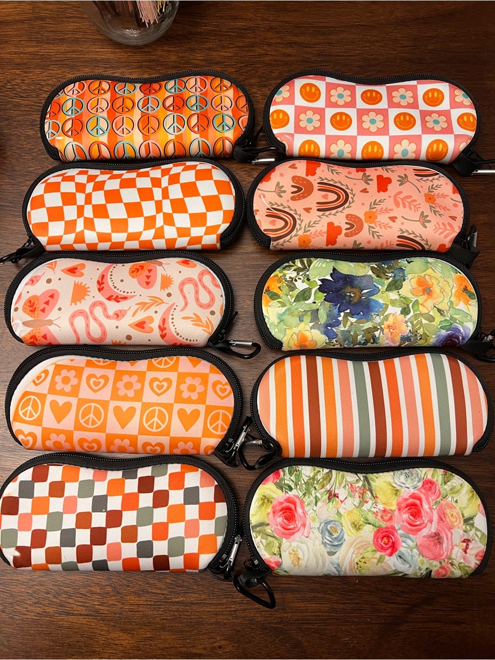 Neoprene Sunglass Zip case - Orange and Pink Hearts & Checker Designs